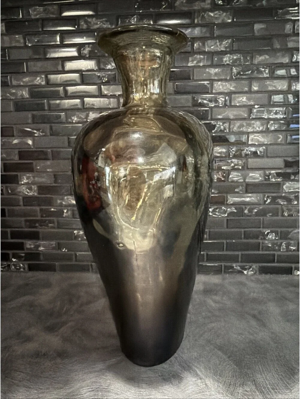 1980s Large Vidros Miguel Recycled Art Glass Decanter, Amber, Spain